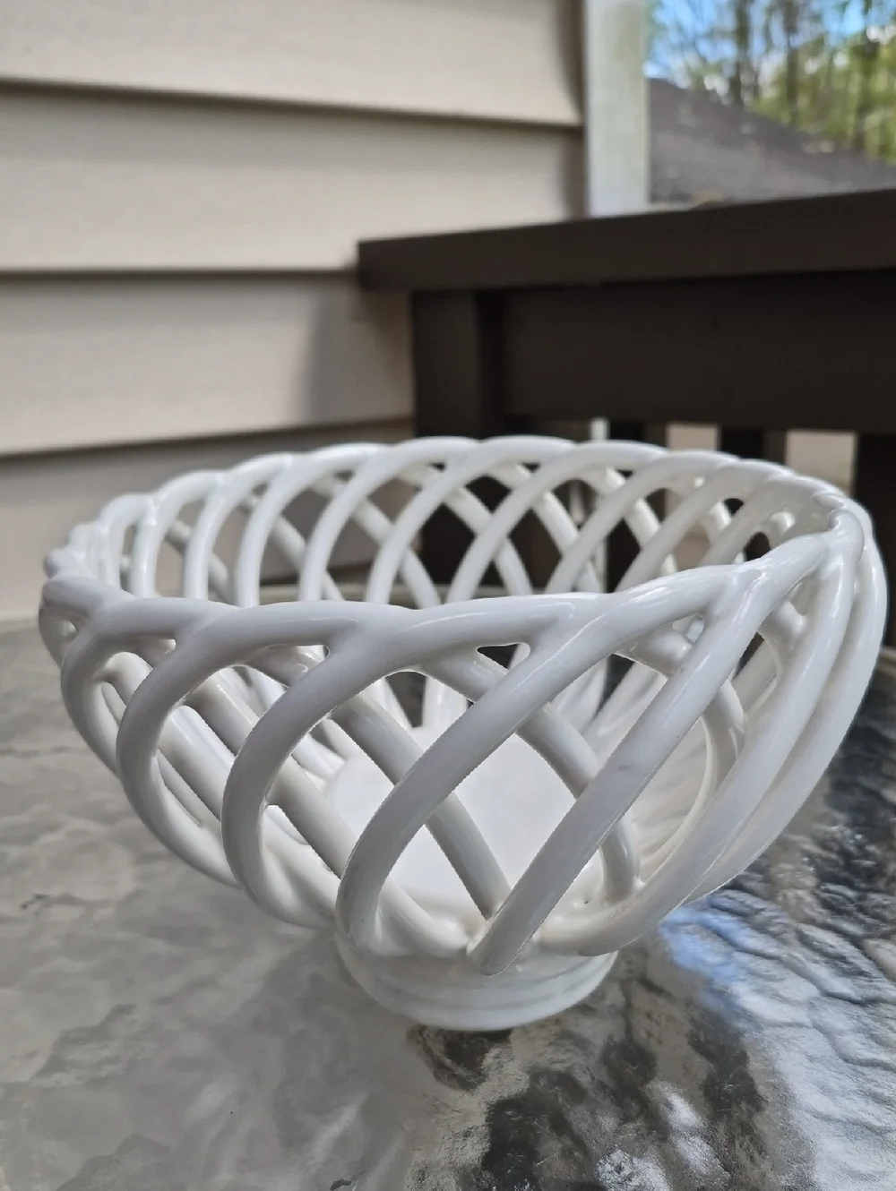 Vintage White Ceramic Open Weave Decorative Bowl